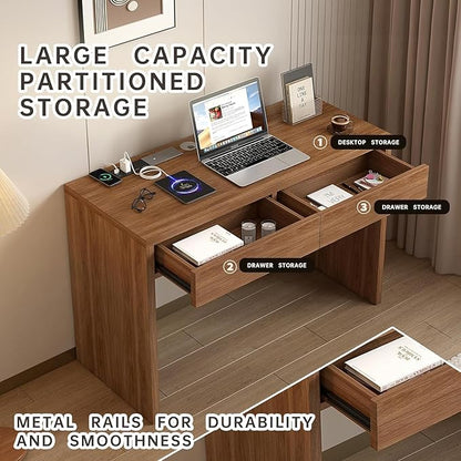Computer Desk with Charging Station, 47 Inch Industrial Writing Desk with Outlets & Type-C/USB Ports, Home Office Desk with 2 Drawers & File Storage, Rustic Brown Study Table Executive Workstation