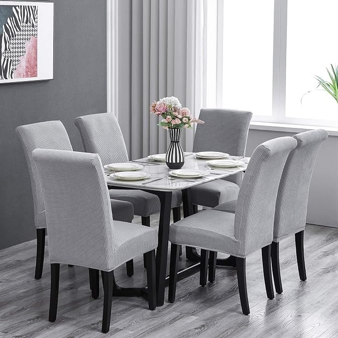 Stretch Chair Covers for Dining Room Set of 8, Removable Washable Dining Room Chair Covers, Dining Chair Slipcovers Seat Protector, Great Decor for Home and Banquet (Silver, 8 Pack)