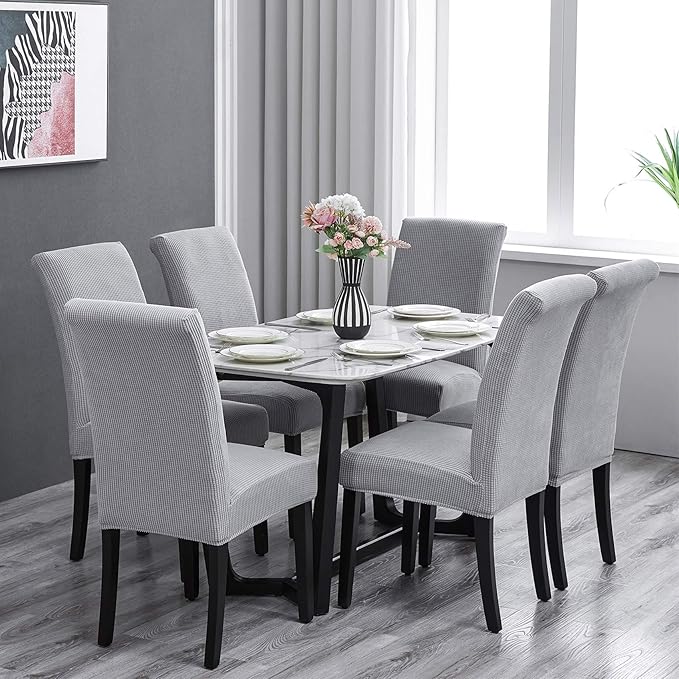 Stretch Chair Covers for Dining Room Set of 6, Removable Washable Dining Room Chair Covers, Dining Chair Slipcovers Seat Protector, Great Decor for Home and Banquet (Sliver, 6 Pack)