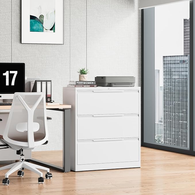 Bestoo 3 Drawer File Cabinet with Lock, File Cabinet, Metal Lateral Filing Cabinet, File Cabinets for Home Office, Office Cabinet for Hanging Files Letter/Legal/F4/A4 Size