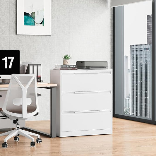 Bestoo 3 Drawer File Cabinet with Lock, File Cabinet, Metal Lateral Filing Cabinet, File Cabinets for Home Office, Office Cabinet for Hanging Files Letter/Legal/F4/A4 Size