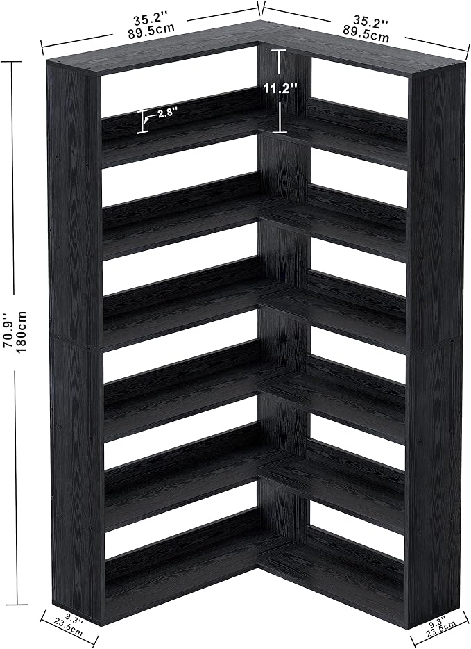 IRONCK Bookshelves 6 Tiers with Baffles Industrial Large Corner Etagere Bookcase Storage Display Rack for Living Room Home Office
