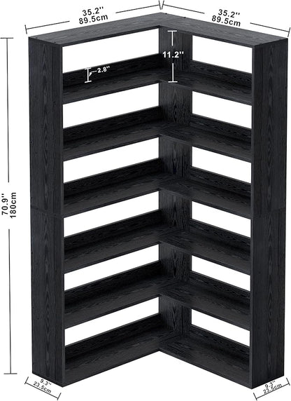 IRONCK Bookshelves 6 Tiers with Baffles Industrial Large Corner Etagere Bookcase Storage Display Rack for Living Room Home Office