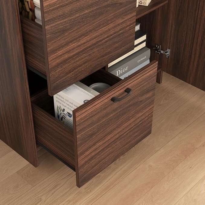 Space-Saving Fold-Up Desktop Desk Cabinet with Storage Drawer, Shelves Desktop - Versatile for Home, Office, Dorm - Compact Design for Small Spaces