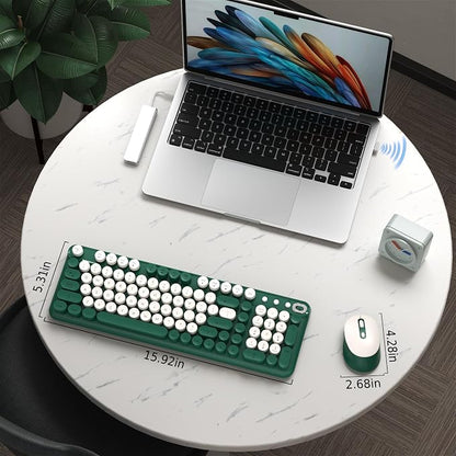 Wireless Keyboard and Mouse Combo, 2.4GHz USB Receiver, Plug and Play, Retro Full Size Typewriter Keyboard and Wireless Mouse for Computer, Laptop, Windows, Mac, and PC (Green)