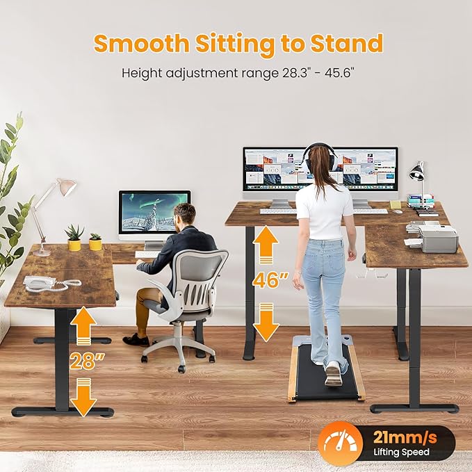 farexon L Shaped Standing Desk Adjustable Height, 63 x 55 Inch Corner Stand up Desk for Home Office with 39x18 in Mouse Pad, Electric Standing Computer Workstation with Headphone Hook, Rustic Brown