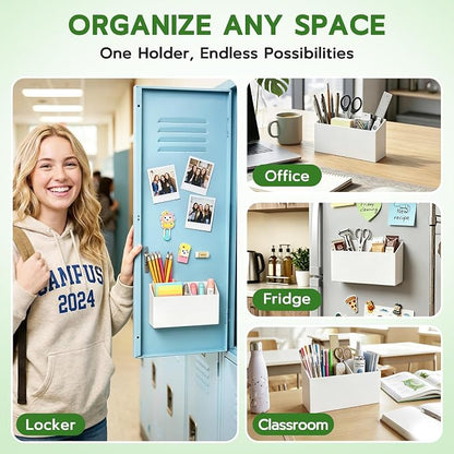 MR.MATE Magnetic Pen Holder,White Magnetic Marker Cup for Fridge Whiteboard | Dry Erase Marker Pencil Holder with Acrylic Cup and Strong Magnet, Non-slip Design For Refrigerator Locker Office & Classroom