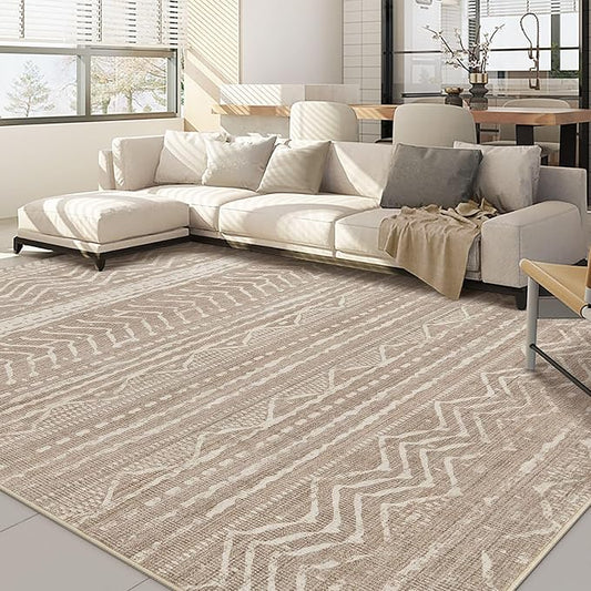 Nakagishi 10x12 Area Rug Living Room: Washable Boho Large Neutral Modern Soft Farmhouse Rugs Stain Resistant Indoor Floor Non-Slip Accent Carpet for Bedroom Nursery Kids Playroom Office Dining Room