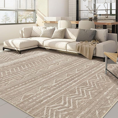 Nakagishi 7x10 Area Rugs Living Room: Washable Boho Large Neutral Soft Farmhouse Rug Stain Resistant Modern Geometric Non-Slip Indoor Floor Carpet for Bedroom Nursery Kids Playroom Office Dining Room