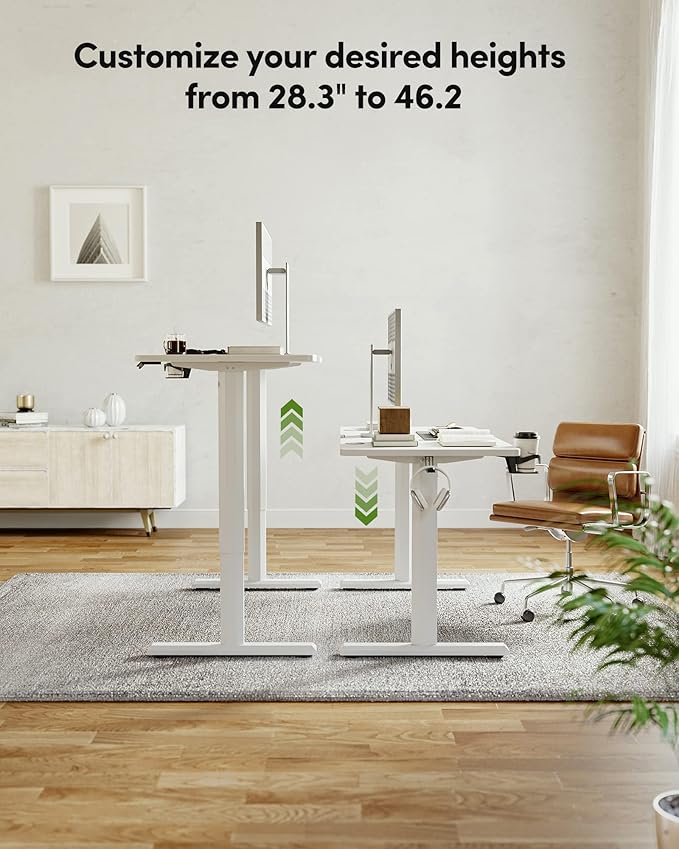 BANTI 55 x 24 Inches Standing Desk, Height Adjustable Electric Standing Desk, Stand up Table, Sit Stand Home Office Desk with Splice Board, White