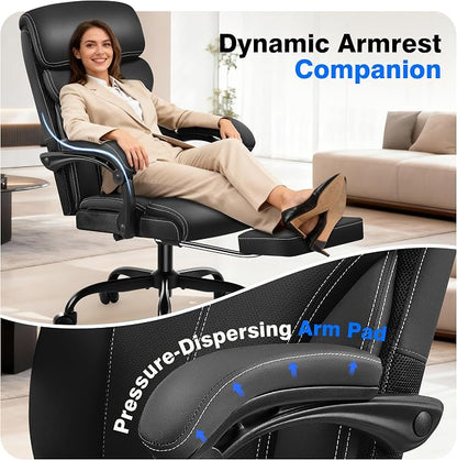 AreShark Ergonomic Office Chair with Footrest - High Back Executive Leather Desk Chair, Breathable Reclining Computer Chair with Lumbar Support, Heavy Duty Swivel Task Chair for Home Office & Gaming