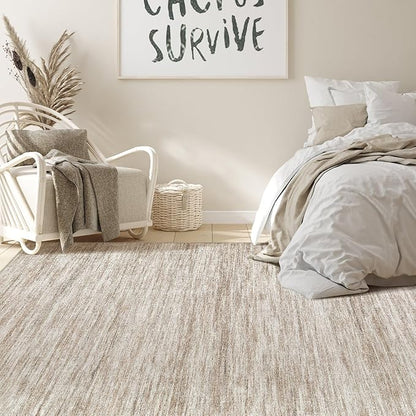 Nakagishi 10x14 Area Rugs Living Room: Washable Large Vintage Rug Neutral Non-Slip Soft Stain Resistant Indoor Carpet for Bedroom Nursery Dining Room Office Playroom - Brown-01