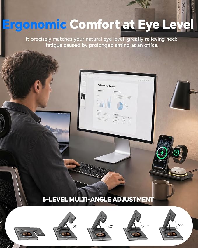 3 in 1 Charging Station for iPhone 17 - Wireless Charger for Apple Devices for iPhone 17 16 15 14 13 12 11 Pro Max - Foldable Wireless Charging Station Dock Stand for Apple Watch Series & AirPods