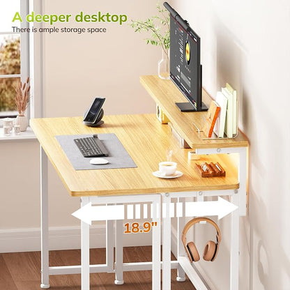 DurayLoly Folding Table with RGB Light for Small Space, 39.4" Folding Computer Desk for Space Saving Sofa Table for Couch, Home Work Office Desk with Monitor Stand, Easy to Fold with Hooks,Oak