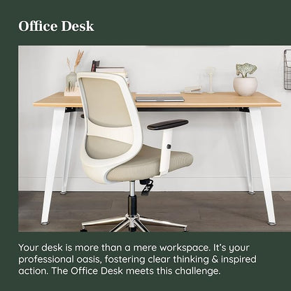 Branch Office Desk - Modern Home Office Desk - Efficient Cable Management and Fast Assembly - Compact Workstation for Home or Apartment - 48” White Top - Mirror Base
