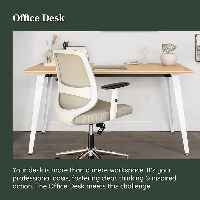 Branch Office Desk - Modern Home Office Desk - Efficient Cable Management and Fast Assembly - Compact Workstation for Home or Apartment - 48” Fog Top - Mirror Base