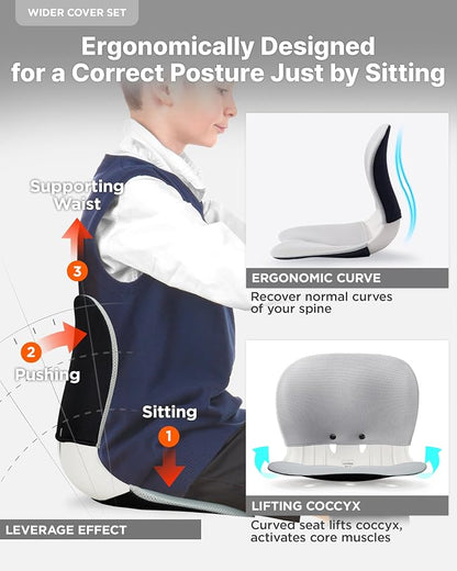 curble Wider – Ergonomic Desk Chair Seat Cushion, Everyday Passive Posture Trainer for Work from Home, Office & Car, Breathable Lumbar Support (Grey)