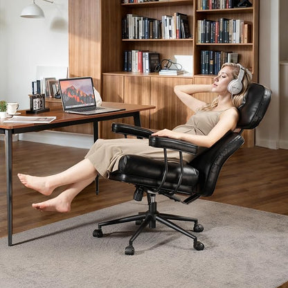 CAODOC Big and Tall Office Chair, 300LBS PU Leather Executive Office Chair Whit Lumbar Support, Managerial Home Desk Chair, Heavy Duty High Back Computer Chair(PU Leather Black)