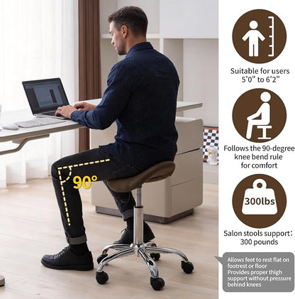 FIRAVOE Saddle Stool, Swivel Saddle Stool with Wheels, Adjustable Rolling Stool 18"-26", Faux Leather Rolling Stool for Salon, Massage, Clinic, Lab, Office (Tan, 1PCS (18"-26"))