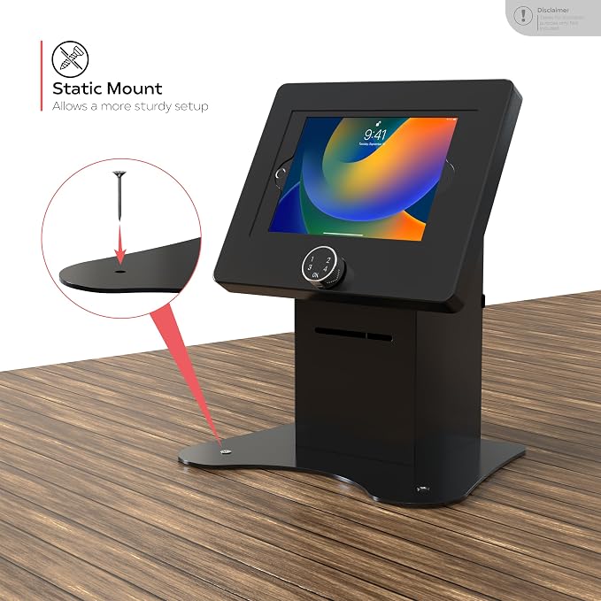 Anti-Theft Tablet Desk Stand – CTA Secured POS Kiosk with Password Lock & Printer Shelf for iPad 11 (A16) - Pro 11-inch M4 - Air 11-inch M3- iPad 10th Gen - Galaxy Tab & More Tablets