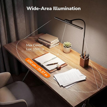 Lepro Led Desk Lamp for Home Office, Metal Architect Lamp with Clamp, 11W 650LM Eye-Caring Task Light, 25 Lighting Modes, Flexible Gooseneck for Monitor, Workbench, Drafting, Crafts, Reading, Black