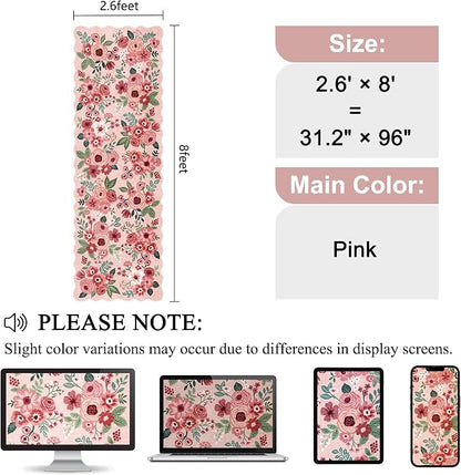 DUKINO 2.6x8 Runner Rug for Hallway, Washable Kitchen Rug with Non Slip Backing & Non-Shediing, Soft Low Pile Floral Design Runner for Bedroom, Kithchen, Living Room, Laundry, Bathroom, Pink