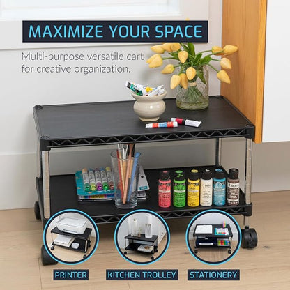 Under Desk Printer Stand with Storage 24" X 14", Printer Cart, Small Printer Stand with Wheels, Small Printer Table for Home Office, Heavy Duty Low Rolling Cart, (Regular, Black)