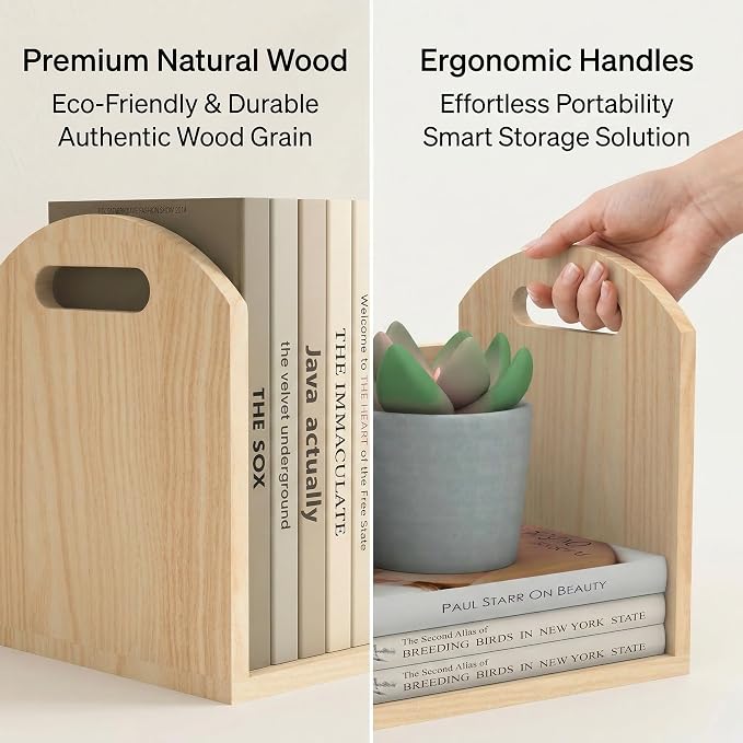 Wood Desktop Bookshelf, Upright Tabletop Book Shelf With Adjustable Divider Secure Books in Place, Desk Shelf for Top of Desk in Living Room, Home, Office, Perfect for Books, Cookbooks, Magazine, File