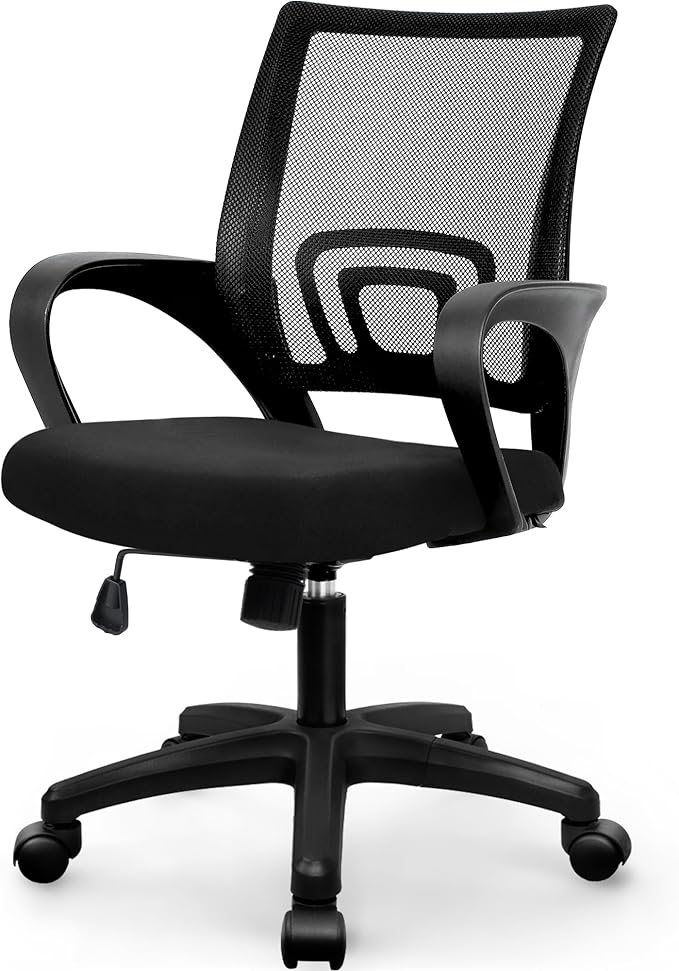 NEO Chair Office Computer Chair Mid Back Desk Ergonomic Mesh Gaming Seat Comfy Lumbar Support Rolling Wheels Adjustable Height Swivel for Home Task (All Black)