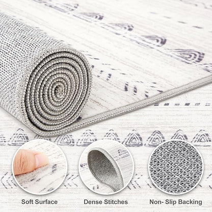 Nakagishi Area Rugs 9x12 Living Room: Washable Boho Large Neutral Modern Soft Farmhouse Rug Stain Resistant Indoor Non-Slip Accent Carpet for Bedroom Nursery Kids Playroom Office Dining Room- Gray