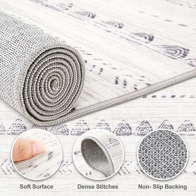 Nakagishi Round Rug Boho Area Rugs: 4x4 Washable Large Circle Neutral Soft Stain Resistant Non-Slip Carpet for Women Aged 25-45 Farmhouse Decor Enthusiasts - Living Room Bedroom Dining Room Nursery