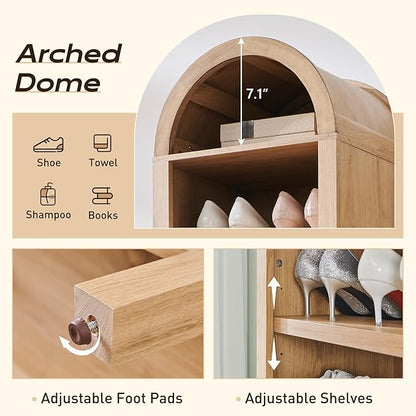 IFGET 71" Tall Arched Bookshelf, 8 Tiers Arch Bookcase with Storage, Modern Farmhouse Book Shelf with Adjustable Shelves, Wood Bookshelf w/Open Display Shelves for Living Room, Office (Natural)