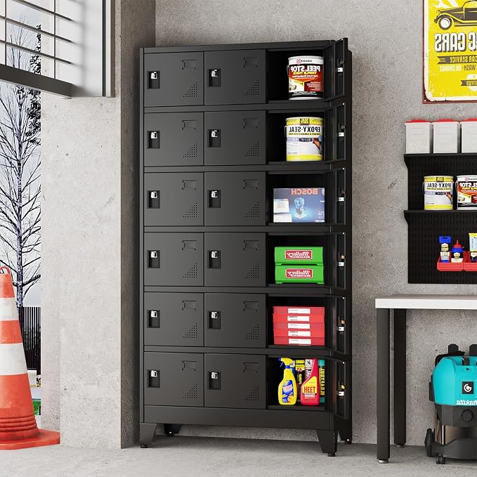 erosoei Metal Lockers for Employees, 18 Doors Metal Storage Locker | with Card Slot and Ventilation Holes, Steel Employee lockers for Home Office School Gym Garage, Requires Installation.