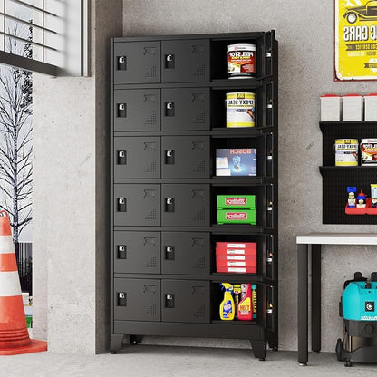 erosoei Metal Lockers for Employees, 18 Doors Metal Storage Locker | with Card Slot and Ventilation Holes, Steel Employee lockers for Home Office School Gym Garage, Requires Installation.