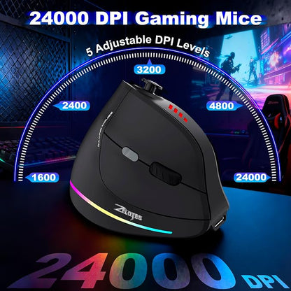 TRELC Gaming Mouse with 5 D Rocker, Vertical Ergonomic Mouse with 11 Programmable Buttons, 24000 DPI, On-Board Memory, Optical Computer Mice for PC/Laptop/E-Sports/Gamer (Wireless)
