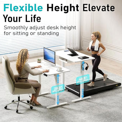 35" Electric Standing Desk Adjustable Height, Small Sit Stand Desk for Home Office & Computer Workstation, Compact Work Desk with Cable Management (White)