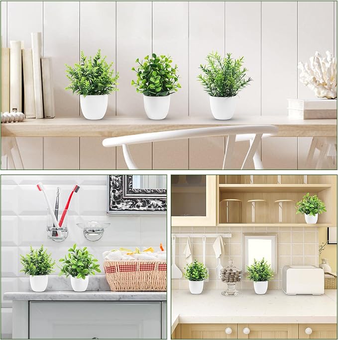 Der Rose 4 Pack Faux Plants Indoor Small Fake Plants for Bathroom Decor | Fluffy Pretty look for shelves desktops windowsills offices decor, fade-resistant and safe for pets (no soil or pollen)