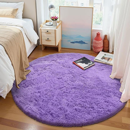 OLANLY Purple Round Rugs for Bedroom - Machine Washable, 8 ft Circle Area Rugs for Living Room, Soft and Fluffy Shaggy Carpet for Teen Girls and Boys, Nursery Rooms, Dorms, Home Decor Aesthetic