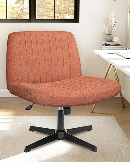 NEO Chair Criss Cross Chair No Wheels, Armless Cross Legged Office Desk Chair, Vanity Makeup Fabric Computer Comfy Adjustable Swivel Ergonomic Living Bedroom for Home Office (Fabric Brown)