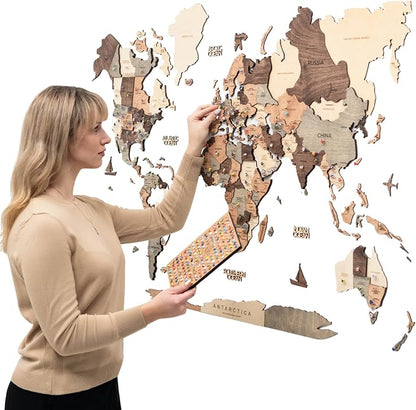 Enjoy The Wood 3D Wooden World Map Wall Art - Large Travel Map with Pins for Art Decor - Decorative Map of the World for Home, Office - Travel Wall Art Housewarming Gift Idea (Smokey, M, Unframed)