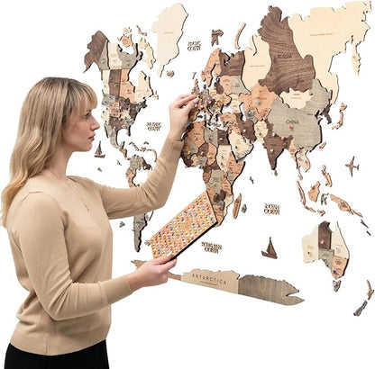 Enjoy The Wood 3D Wooden World Map Wall Art - Large Travel Map with Pins for Art Decor - Decorative Map of the World for Home, Office - Travel Wall Art Housewarming Gift Idea (Smokey, 2XL, Unframed)