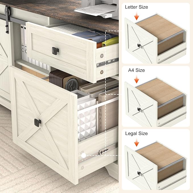 St.Mandyu 55" L Shaped Electric Standing Desk with File Drawer & Sliding Door, Height Adjustable Sit Stand Corner Computer Desk with Power Outlets, Drawers & Cup Holder for Home Office, White