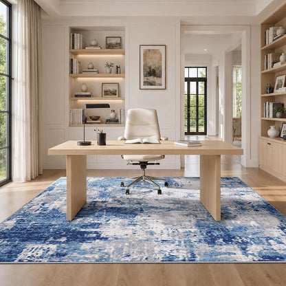 RELEANY Washable Area Rugs 10'x12' Non-Slip Modern Abstract Soft for Living Room Entryway Bedroom Kitchen, Print Pattern, Blue Grey Navy Gray