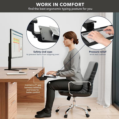Mount-It! Under Desk Keyboard Tray, Adjustable Slide-Out Keyboard & Mouse Platform, 26.38" W × 10" D, Ergonomic Wrist Rest, Height Tilt & Swivel, Heavy-Duty Bolt-On Keyboard Drawer for Home Office