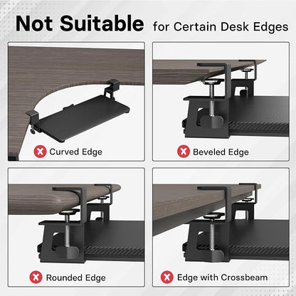 BONTEC KMT01-PJ Under Desk Keyboard Tray, Pull-Out Keyboard & Mouse Platform with C-Clamp, 20 x 11.8 in Space-Saving Ergonomic Slide-Out Drawer, Black Carbon Fiber