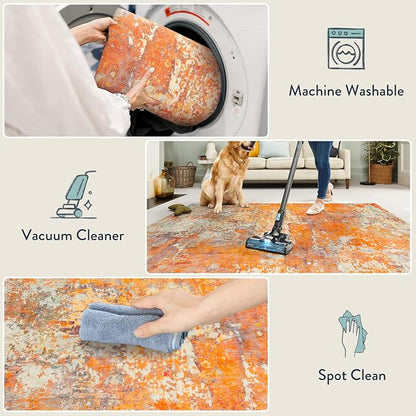 Lahome Modern Abstract Runner Rug - 2x6 Hallway Runner Rugs Long Bathroom Runner Washable Carpet Runner, Contemporary Soft Non Skid Indoor Floor Runners for Kitchen Laundry Room, Yellow/Gold/Cream