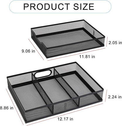 Office Drawer Organizer, 2 Pack Metal Mesh Desk Draw Divider, Versatile Desktop Organizer Tray to Keep Supplies Tidy and Easy to Access, Stackable A4 Paper Holder Tray