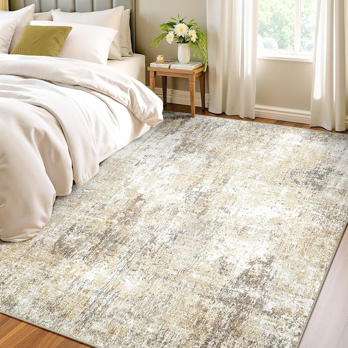 RELEANY Washable Area Rugs 4'x6' Non-Slip Modern Abstract Soft for Living Room Entryway Bedroom Kitchen, Print Pattern, Neutral Brown Gray
