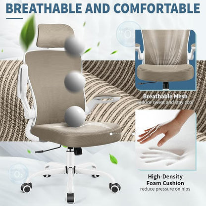 FelixKing Office Chair, Desk Chair with Adjustable Lumbar Support, Ergonomic Computer Chair with High Back and Armrest, Adjustable Height Gaming Chair Home Office Swivel Chair(Khaki)