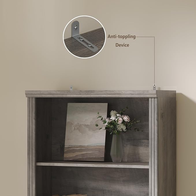 Thacuok Grey Bookshelf, 75" Tall Bookcase, 6 Tier Adjustable Storage Shelves, Book Shelf with Anti-Tipping Device, Floor Standing Modern Display Rack for Living Room, Bedroom, Office